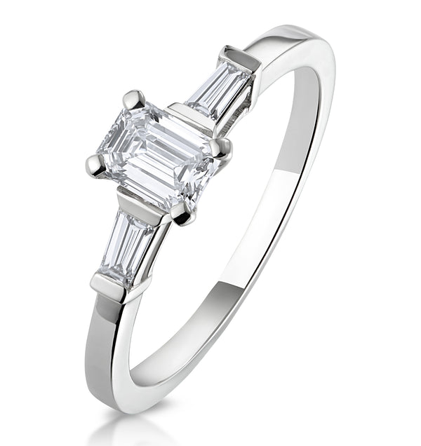 Genevieve Emerald Cut Diamond Ring in 18K White Gold 0.70ct G/VS2